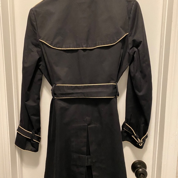 Gap Cotton Trench Coat Black W/Tan Piping XS - Picture 3 of 5